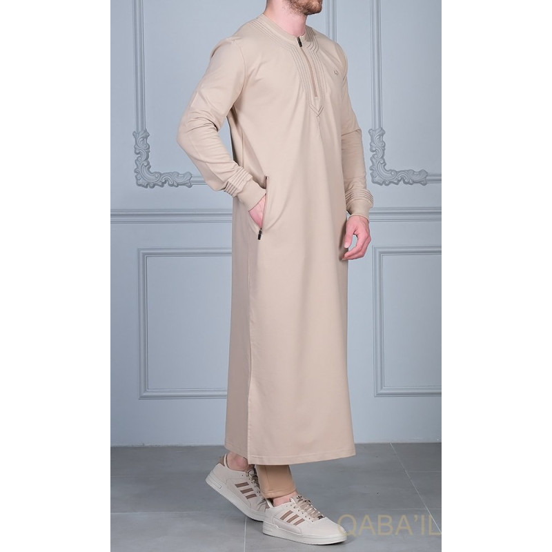 Qamis Long - Beige et Broderie Beige - Qaba'il : Sham Qamis Long - Beige et Broderie Beige - Qaba'il : Sham