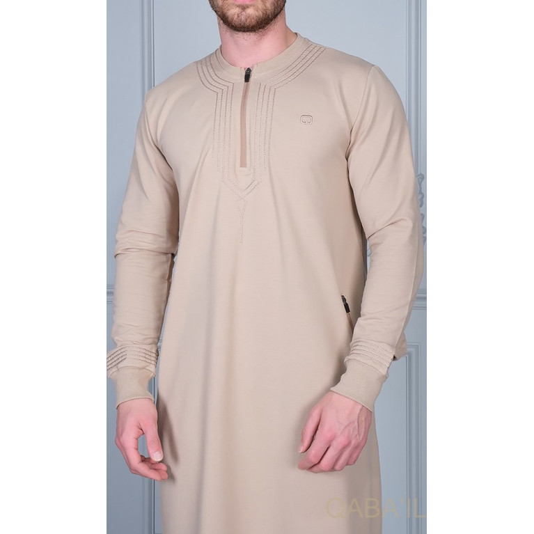 Qamis Long - Beige et Broderie Beige - Qaba'il : Sham