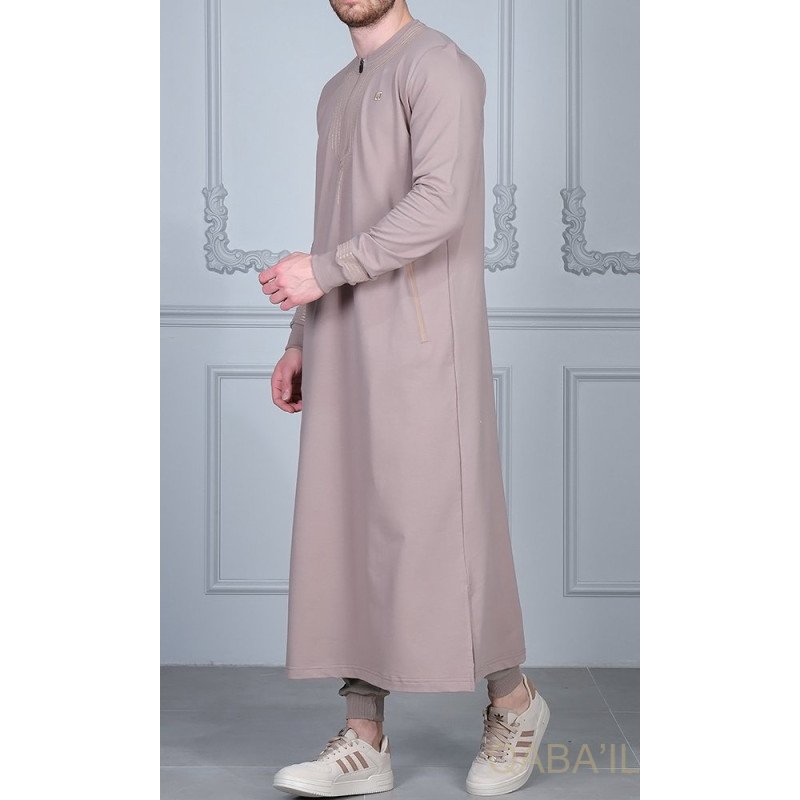 Qamis Long - Taupe et Broderie Taupe - Qaba'il : Sham