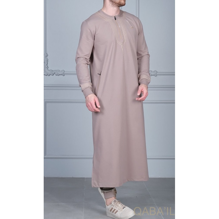 Qamis Long - Taupe et Broderie Taupe - Qaba'il : Sham