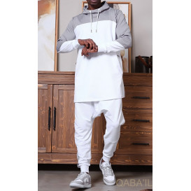 Ensemble Qamis Court + Sarouel - Blanc et Gris - Qaba'il : Delta
