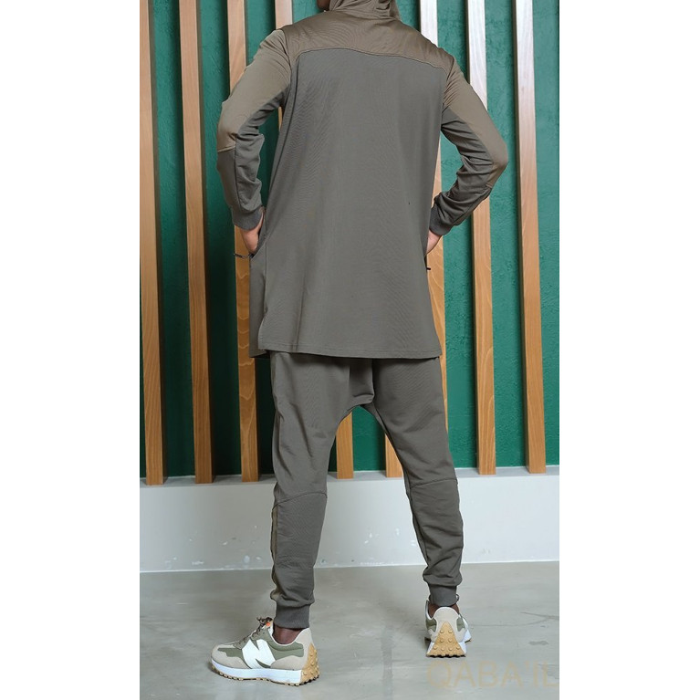Ensemble Qamis Court + Sarouel - Kaki - Qaba'il : Delta Ensemble Qamis Court + Sarouel - Kaki - Qaba'il : Delta