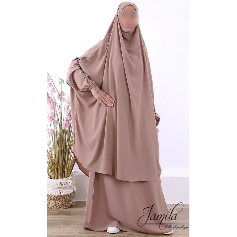 JIlbab 2 Pièces - Taupe Rose - Microfibre Léger - Jamila