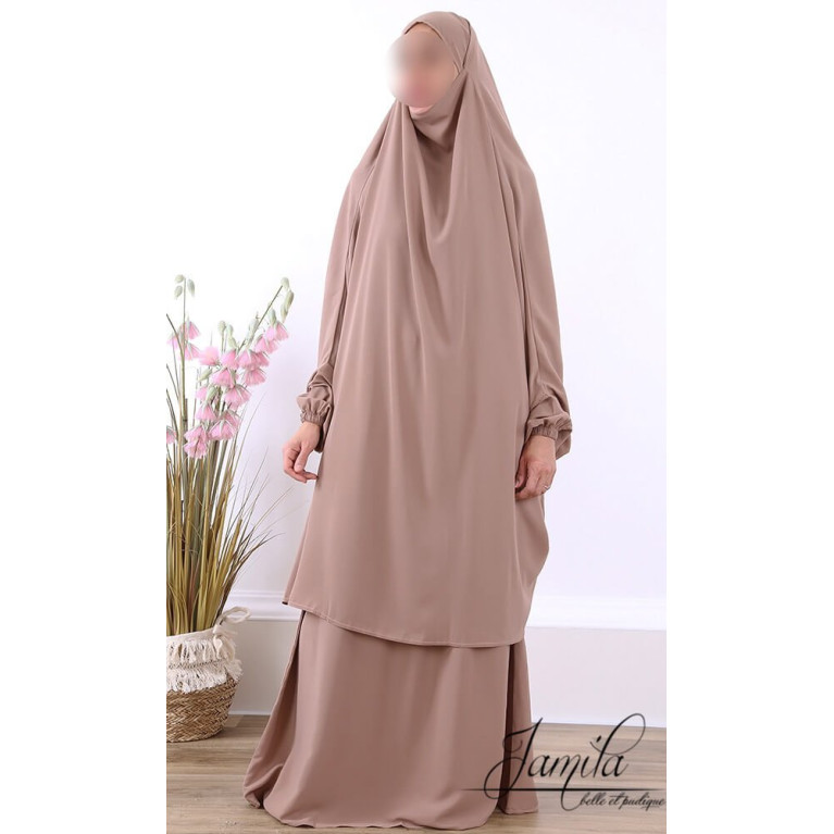 JIlbab 2 Pièces - Taupe Rose - Microfibre Léger - Jamila