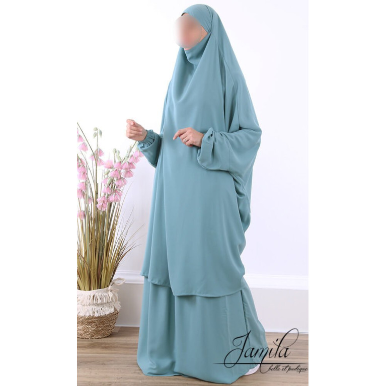 JIlbab 2 Pièces - Bleu Vert - Microfibre Léger - Jamila