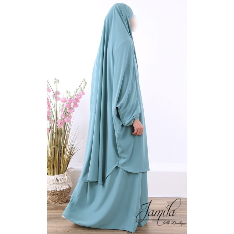 JIlbab 2 Pièces - Bleu Vert - Microfibre Léger - Jamila