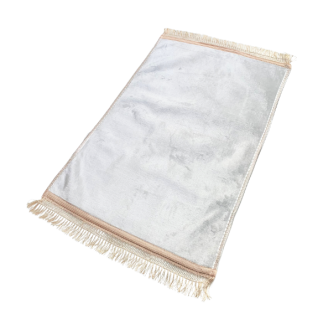 Tapis de Prière 73 x 109,50 cm - Blanc Nacré - Uni Sans Motif - Semi-Molletonné, Très Doux - Confortable et Anti-Dérapant