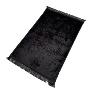 Grand Tapis de Prière - Noir - Motif Mirhab - Molletonné, Épais et Très Doux - Confortable et Anti-Dérapant