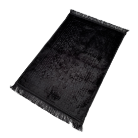Grand Tapis de Prière - Noir - Motif Mirhab - Molletonné, Épais et Très Doux - Confortable et Anti-Dérapant