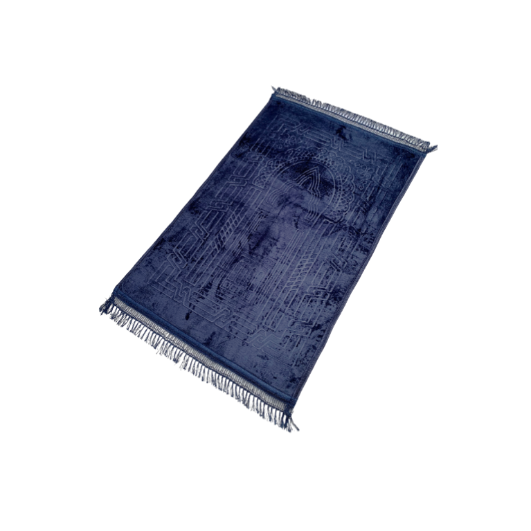 Grand Tapis de Prière - Bleu Nuit - Motif Masjid - Molletonné, Épais et Très Doux - Confortable et Anti-Dérapant