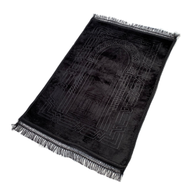 Grand Tapis de Prière - Noir - Motif Masjid - Molletonné, Épais et Très Doux - Confortable et Anti-Dérapant