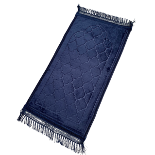 Tapis Enfant de Prière avec Motif Mirhab - Bleu Nuit - Molletonné, Épais et Très Doux - Confortable et Anti-Dérapant - 42 x 80 c