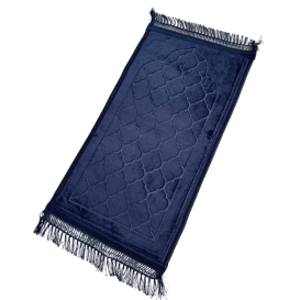 Tapis Enfant de Prière avec Motif Mirhab - Bleu Nuit - Molletonné, Épais et Très Doux - Confortable et Anti-Dérapant - 42 x 80 c