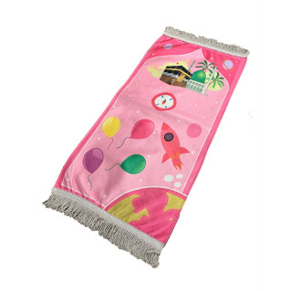Tapis de Prière Rose - Kids - Univers avec Kaaba et Masjib Nabawi - 42 x 87 cm
