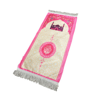 Tapis de Prière Rose - Kids - Mirhab avec Masjid - 42 x 87 cm