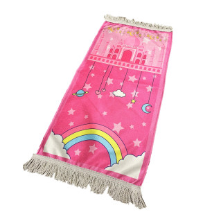 Tapis de Prière Rose - Kids - Masjid avec Arc en Ciel - 42 x 87 cm