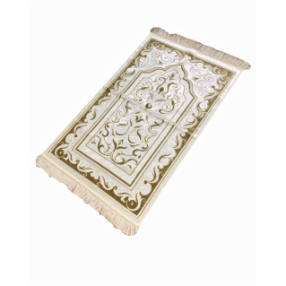 Tapis de Prière de Luxe - Couleur Blanc et Doré - Adulte - 73 x 110 cm