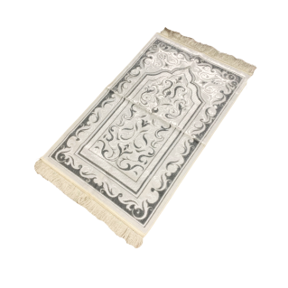 Tapis de Prière de Luxe - Couleur Blanc et Argenté - Adulte - 73 x 110 cm