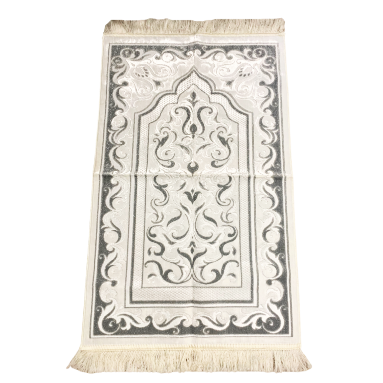 Tapis de Prière de Luxe - Couleur Blanc et Argenté - Adulte - 73 x 110 cm Tapis de Prière de Luxe - Couleur Blanc et Argenté - Adulte - 73 x 110 cm