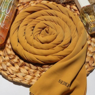 Voile avec Bonnet Intégré - Moutarde - Hijab Soie de Médine - Sedef