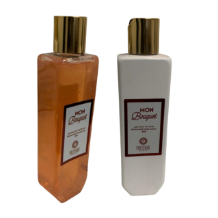 Lot de 2 Flacons : Mon Bouquet - Gel Douche, Lait pour le Corps - Mixte Homme et Femme - Prestigia