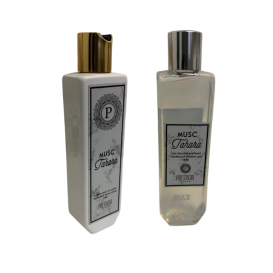 Lot de 2 Flacons : Musc Tahara - Gel Douche + Lait pour le Corps - Mixte Homme et Femme - Prestigia