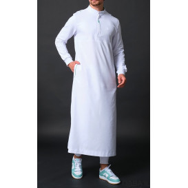 Qamis Long - Blanc et Broderie Vert - Qaba'il : Subtil