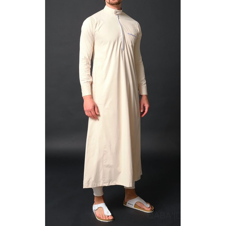 Qamis Long Gamme Premium - Beige - Qaba'il : Amir