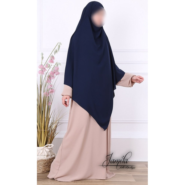  Khimar 2 Voiles - Bleu Nuit - Microfibre Léger - Jamila