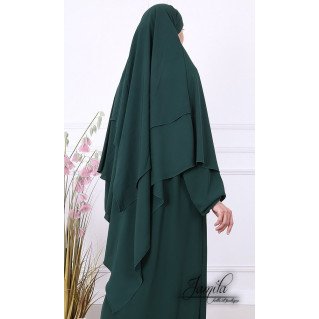 Khimar 2 Voiles - Vert - Microfibre Léger - Jamila