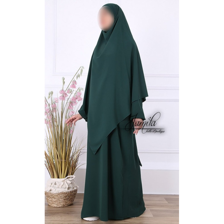 Khimar 2 Voiles - Vert - Microfibre Léger - Jamila