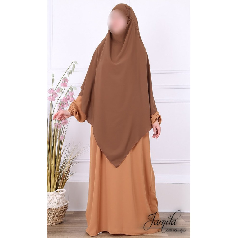 Khimar 2 Voiles - Marron - Microfibre Léger - Jamila