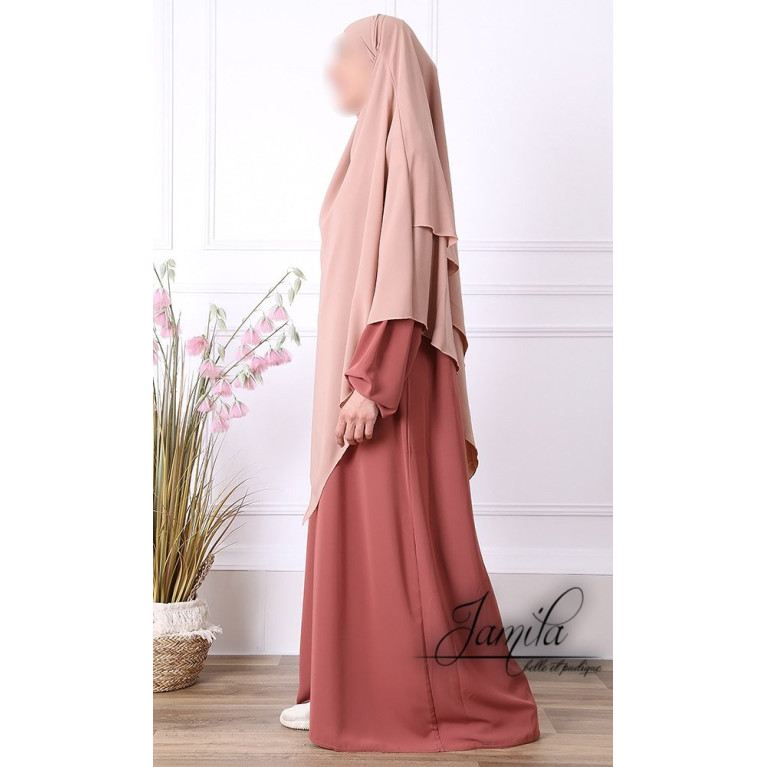 Khimar 2 Voiles - Taupe Rose - Microfibre Léger - Jamila