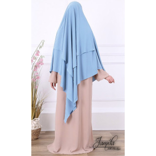 Khimar 2 Voiles - Bleu Clair - Microfibre Léger - Jamila