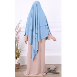 Khimar 2 Voiles - Bleu Clair - Microfibre Léger - Jamila