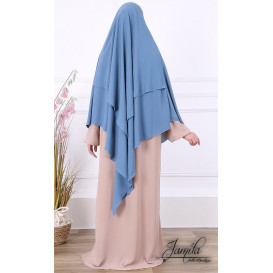  Khimar 2 Voiles - Bleu Jean - Microfibre Léger - Jamila