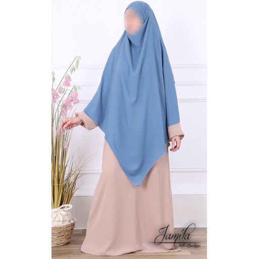  Khimar 2 Voiles - Bleu Jean - Microfibre Léger - Jamila