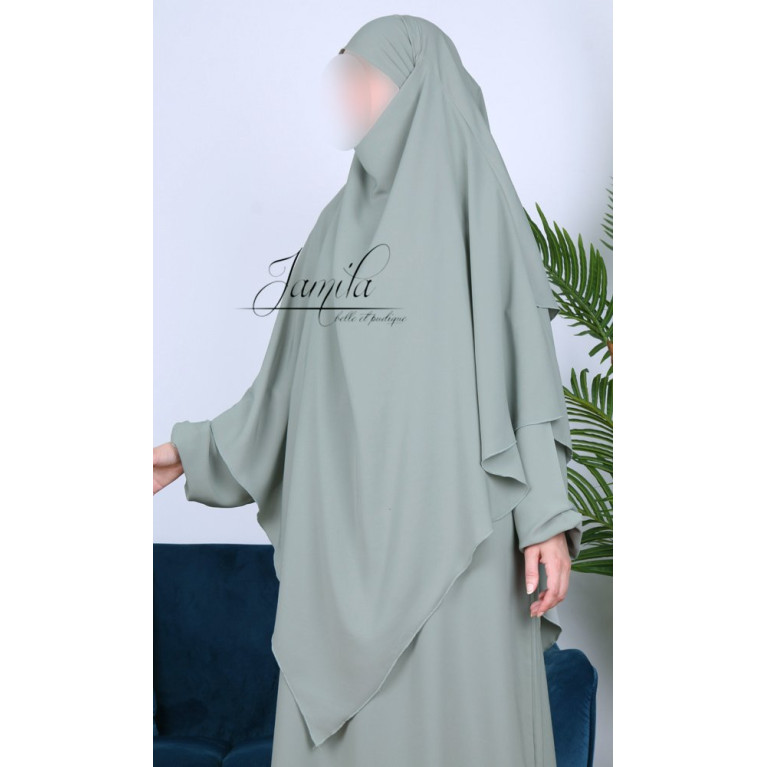 Khimar 2 Voiles - Vert d'Eau - Microfibre Léger - Jamila