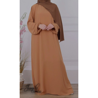 Abaya Manche Elastique - Camel - Microfibre Léger - Jamila