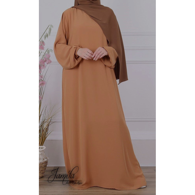 Abaya Manche Elastique - Camel - Microfibre Léger - Jamila