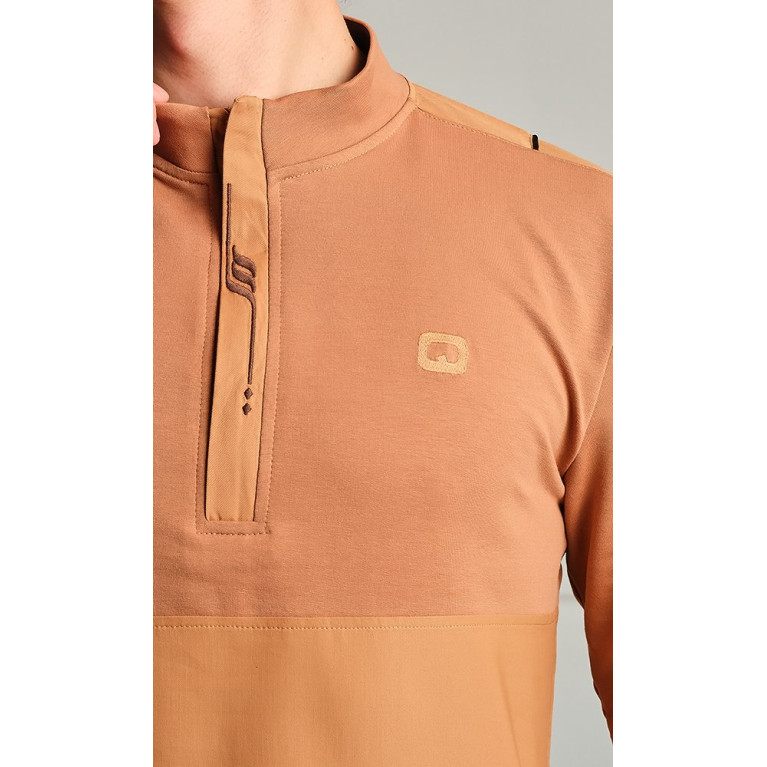 Qamis Long - Camel et Broderie Choco - Qaba'il : Subtil