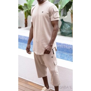 Sarouel Cargo et T-shirt Sniper Manche Courte Beige, Ensemble Qaba'il : IGO