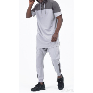 Ensemble Qamis Manche Court + Sarouel - Gris et Anthracite - Qaba'il : Delta Light