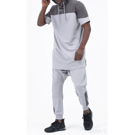 Ensemble Qamis Manche Court + Sarouel - Gris et Anthracite - Qaba'il : Delta Light