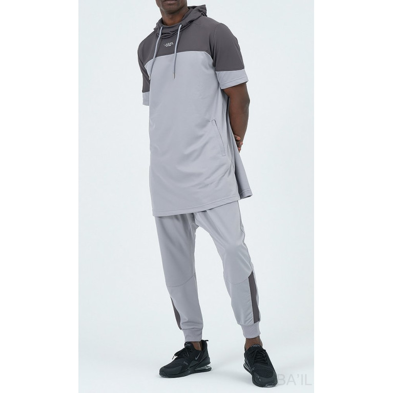 Ensemble Qamis Manche Court + Sarouel - Gris et Anthracite - Qaba'il : Delta Light