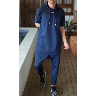 Ensemble Qamis Manche Court + Sarouel - Indigo et Bleu Nuit - Qaba'il : Delta Light