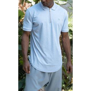 Polo Zip UP - Bleu Ciel - Qaba'il : Manches Courtes