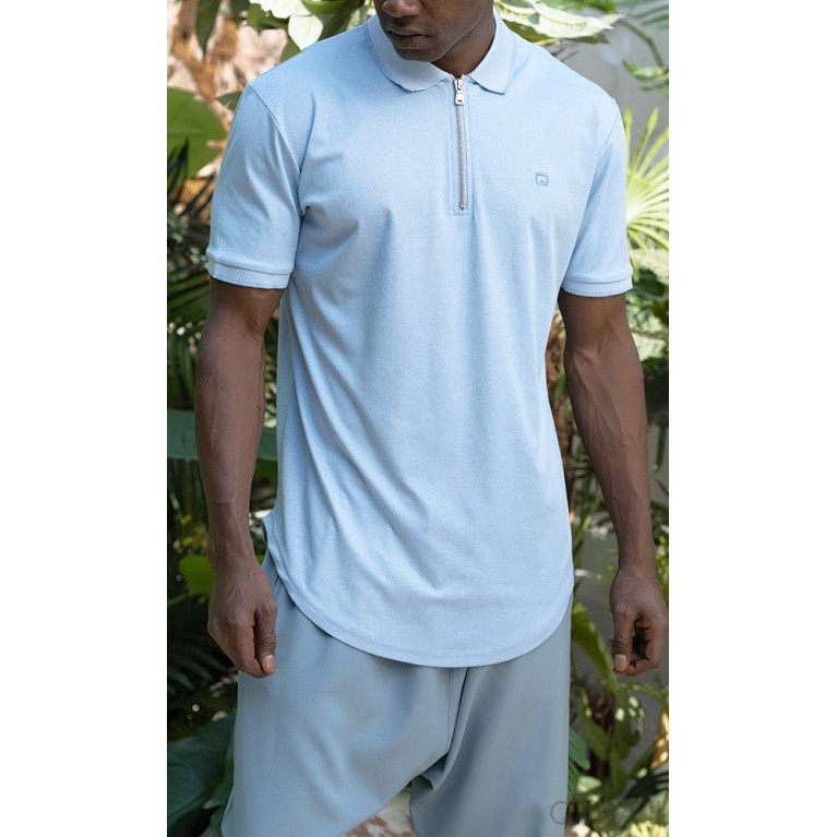 Polo Zip UP - Bleu Ciel - Qaba'il : Manches Courtes