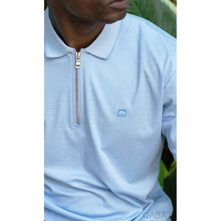 Polo Zip UP - Bleu Ciel - Qaba'il : Manches Courtes