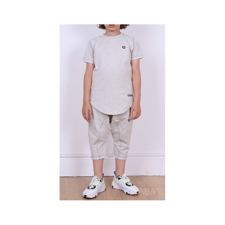 Ensemble Nautik Kid - Gris Chiné - Sarouel + T-Shirt de 3 à 16 ans - Qaba'il